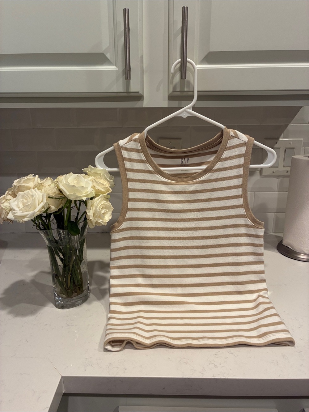 GAP Cream and Tan Striped Sleeveless Tank